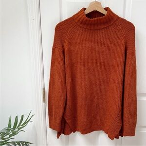 A New Day Oversized Mock Neck Knit Long Sleeve Pullover Sweater in Rust